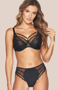 Alice SC-931 czarny koronkowy biustonosz miękki soft z ozdobnymi paskami