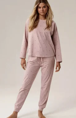 Damskie ATLANTIC Bielizna Plus Size|Ciepłe Piżamy - długa bawełniana piżaa daka NP-500-RÓŻANY