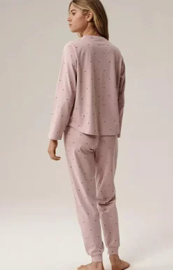 Damskie ATLANTIC Bielizna Plus Size|Ciepłe Piżamy - długa bawełniana piżaa daka NP-500-RÓŻANY