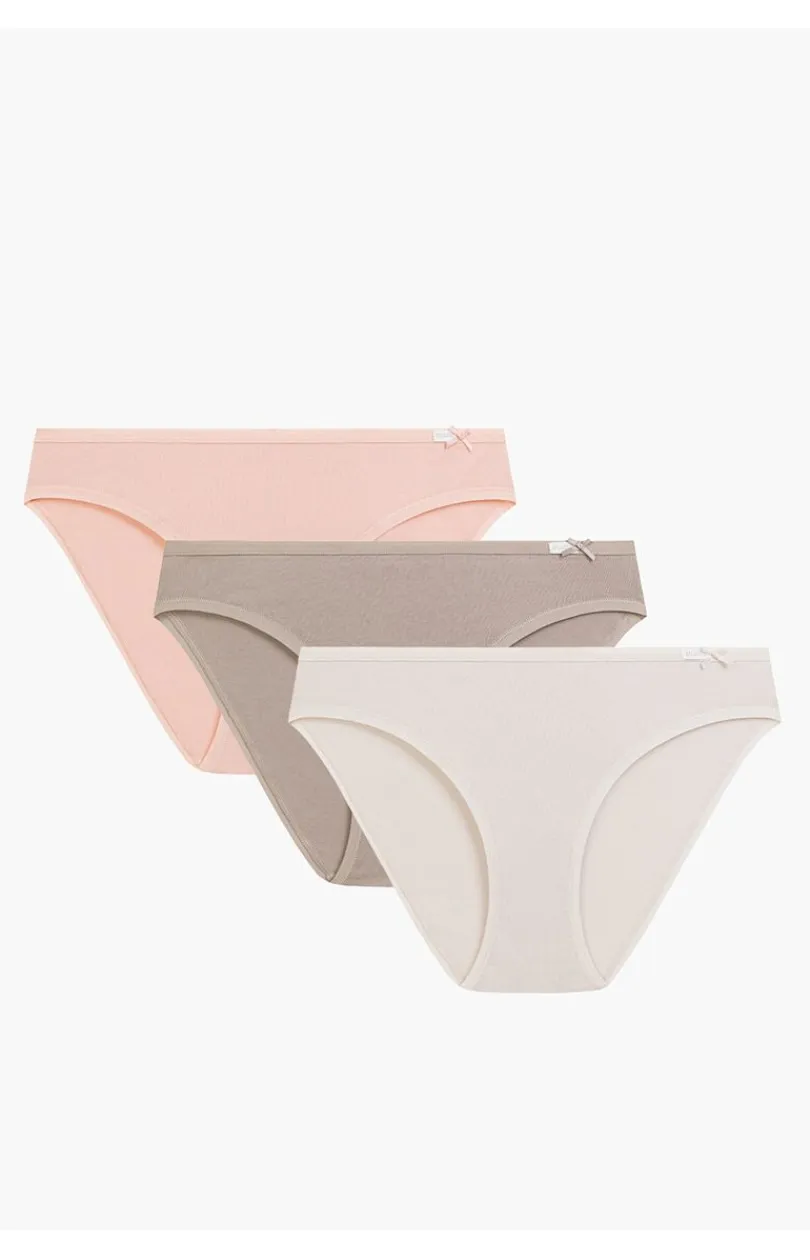 Damskie ATLANTIC Wielopaki Damskie|Figi Bawełniane - 3-pack figi damskie bikini 3CP-001-BRZ/KAM/BEZJ