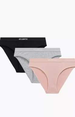 Damskie ATLANTIC Wielopaki Damskie|Figi Bawełniane - 3-pack figi damskie Sport 3CLP-012-CZA/ROS/SZM