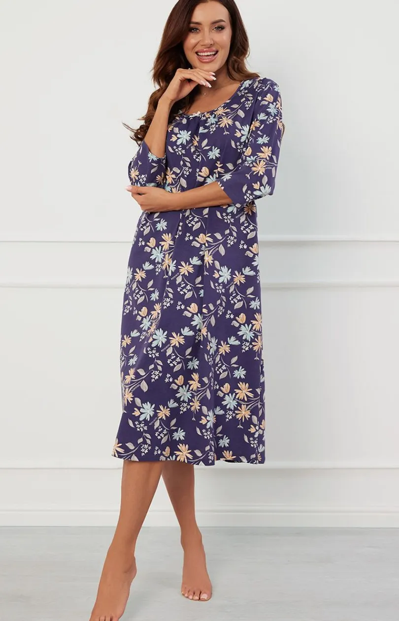 Damskie Italian Fashion Koszule Nocne|Koszule Nocne Damskie - Bawełniana koszua daska z rękawe 3/4 Puia