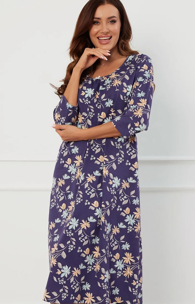 Damskie Italian Fashion Koszule Nocne|Koszule Nocne Damskie - Bawełniana koszua daska z rękawe 3/4 Puia