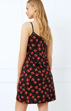 Damskie Italian Fashion Koszule Nocne|Koszule Nocne Damskie - Bawełniana kozua nocna daka na wąkie raiączko Cherry
