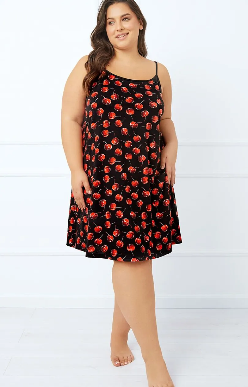 Damskie Italian Fashion Koszule Nocne|Koszule Nocne Damskie - Bawełniana kozua nocna daka na wąkie raiączko Cherry