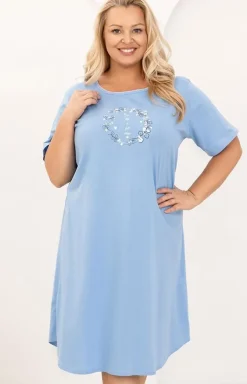 Bawełniana koszula nocna damska niebieska plus size 176