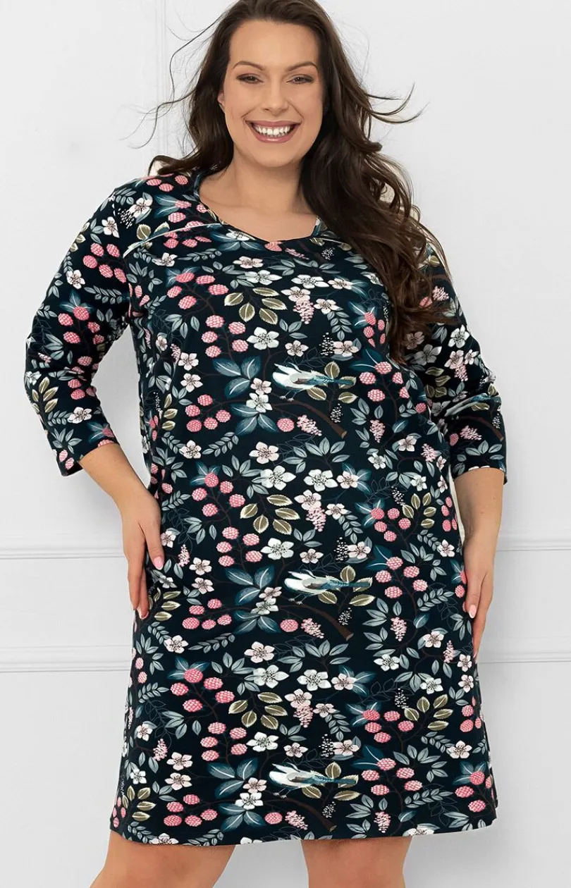Damskie Italian Fashion Koszule Nocne|Koszule Nocne Damskie - Bawełniana koszua nocna daska 3/4 rękaw ucja