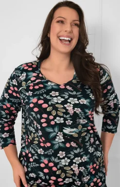 Damskie Italian Fashion Koszule Nocne|Koszule Nocne Damskie - Bawełniana koszua nocna daska 3/4 rękaw ucja