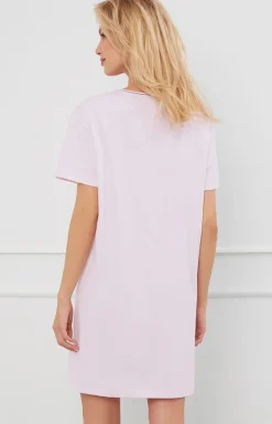 Damskie Italian Fashion Koszule Nocne|Koszule Nocne Damskie - Bawełniana kozula nocna damka z krótkim rękawem różowa Arugia