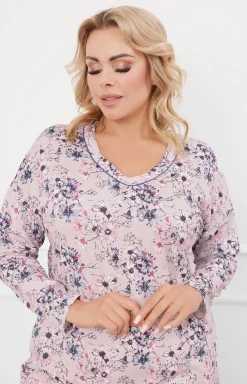 Damskie Italian Fashion Koszule Nocne|Koszule Nocne Damskie - Bawełniana koszula nocna daska z długi rękawe Toliana
