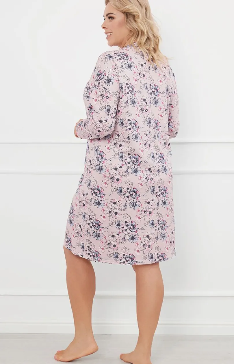 Damskie Italian Fashion Koszule Nocne|Koszule Nocne Damskie - Bawełniana koszula nocna daska z długi rękawe Toliana
