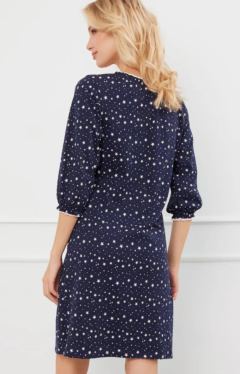 Damskie Italian Fashion Koszule Nocne|Koszule Nocne Damskie - Bawełniana kozua nocna daka z rękawe 3/4 Arugia