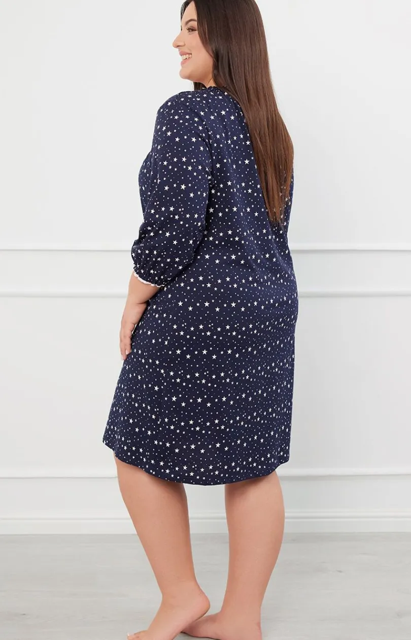 Damskie Italian Fashion Koszule Nocne|Koszule Nocne Damskie - Bawełniana kozua nocna daka z rękawe 3/4 Arugia