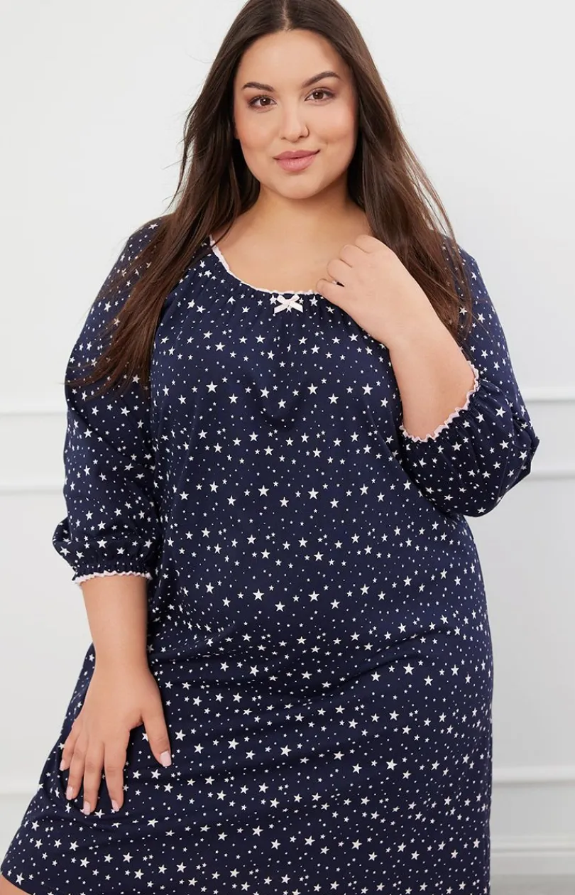 Damskie Italian Fashion Koszule Nocne|Koszule Nocne Damskie - Bawełniana kozua nocna daka z rękawe 3/4 Arugia