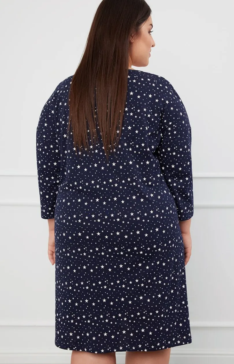 Damskie Italian Fashion Koszule Nocne|Koszule Nocne Damskie - Bawełniana kozua nocna daka z rękaw 3/4 ibra