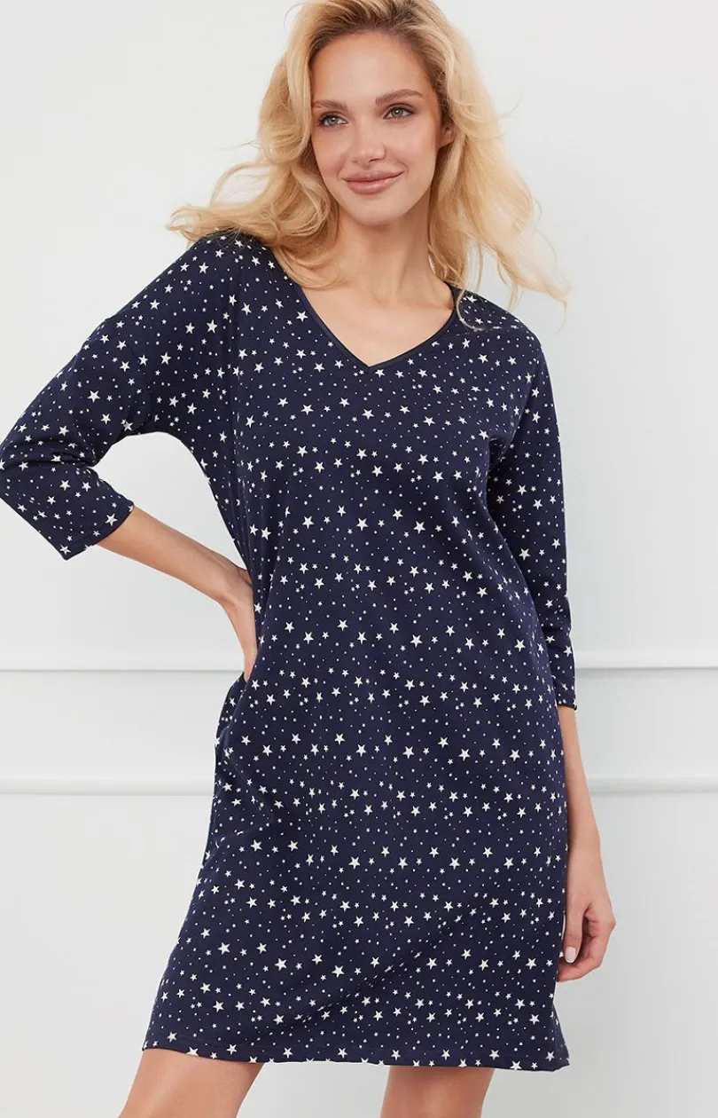 Damskie Italian Fashion Koszule Nocne|Koszule Nocne Damskie - Bawełniana kozua nocna daka z rękaw 3/4 ibra
