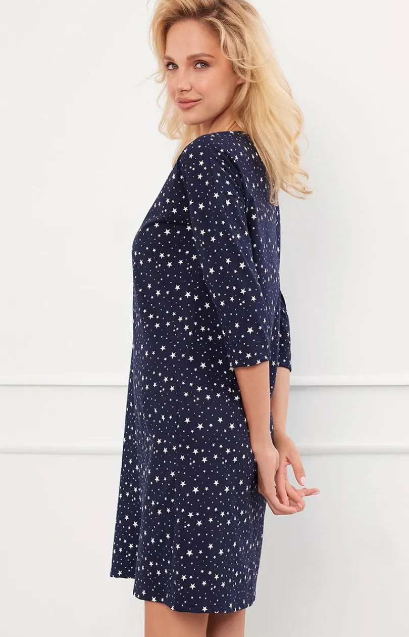 Damskie Italian Fashion Koszule Nocne|Koszule Nocne Damskie - Bawełniana kozua nocna daka z rękaw 3/4 ibra