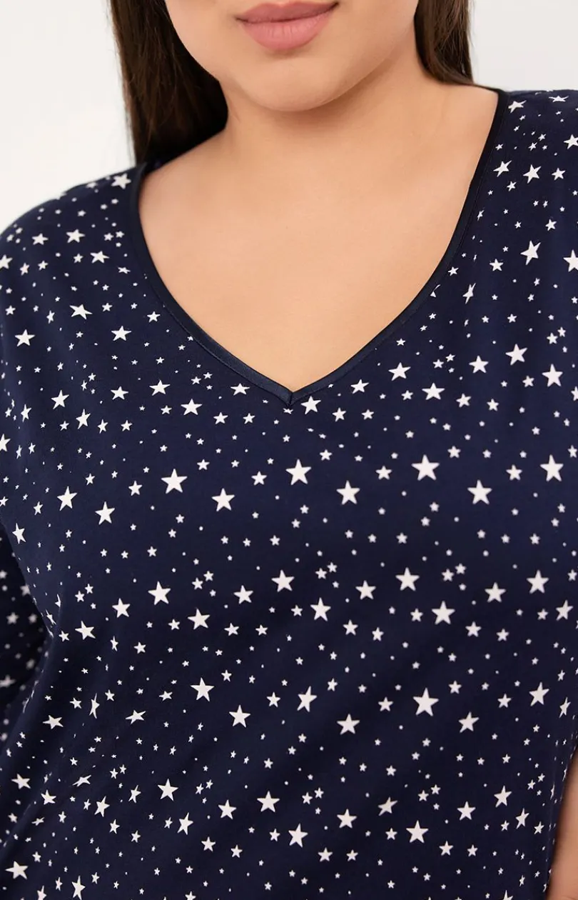 Damskie Italian Fashion Koszule Nocne|Koszule Nocne Damskie - Bawełniana kozua nocna daka z rękaw 3/4 ibra