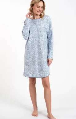 Damskie Italian Fashion Koszule Nocne|Koszule Nocne Damskie - Bawełniana koszula nocna daska na długi rękaw Gracjela