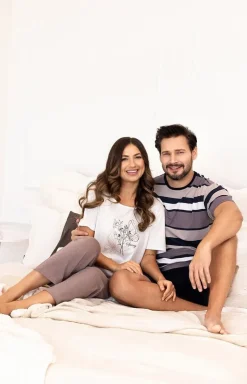 Bawełniana piżama damska beżowa 739