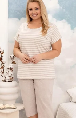 Damskie Regina Ciepłe Piżamy|Piżamy Damskie - Bawełniana piżama damska beżowa plus size 4013