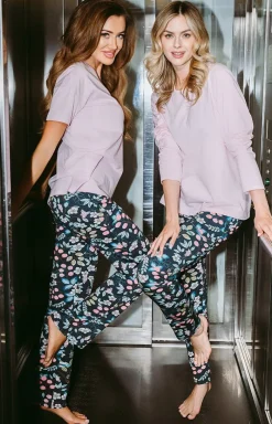 Damskie Italian Fashion Ciepłe Piżamy|Piżamy Damskie - Bawełniana piżaa daka na krótki rękaw i długie podnie aria