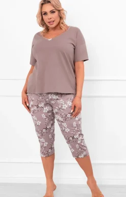 Damskie Italian Fashion Bielizna Plus Size|Piżamy Damskie Krótkie - Bawełniana piżaa daska na krótki rękaw i 3/4 spodnie Kiuri