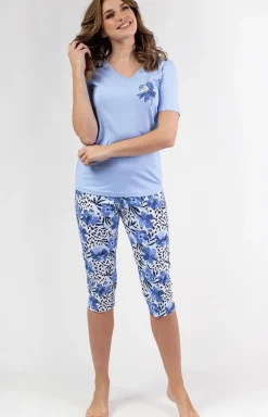 Bawełniana piżama damska niebieska 698