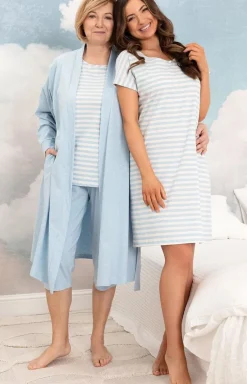 Bawełniana piżama damska niebieska plus size 4013
