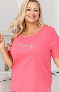 Bawełniana piżama damska plus size różowa 736