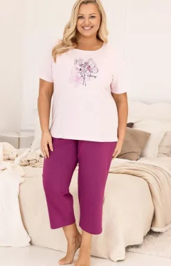 Bawełniana piżama damska plus size różowa 739