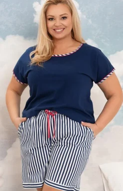 Bawełniana piżama damska plus size granatowa 4004