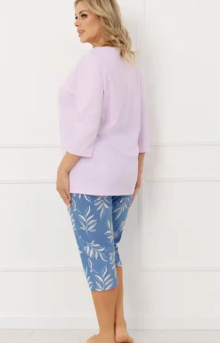 Damskie Italian Fashion Piżamy Damskie|Piżamy Bawełniane - Bawełniana piżama damska różowa 3/4 Erula