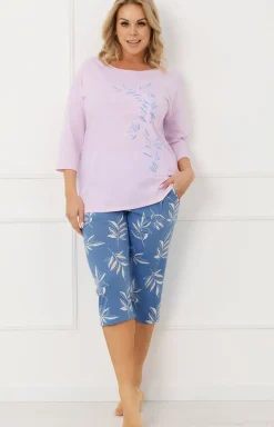 Damskie Italian Fashion Piżamy Damskie|Piżamy Bawełniane - Bawełniana piżama damska różowa 3/4 Erula