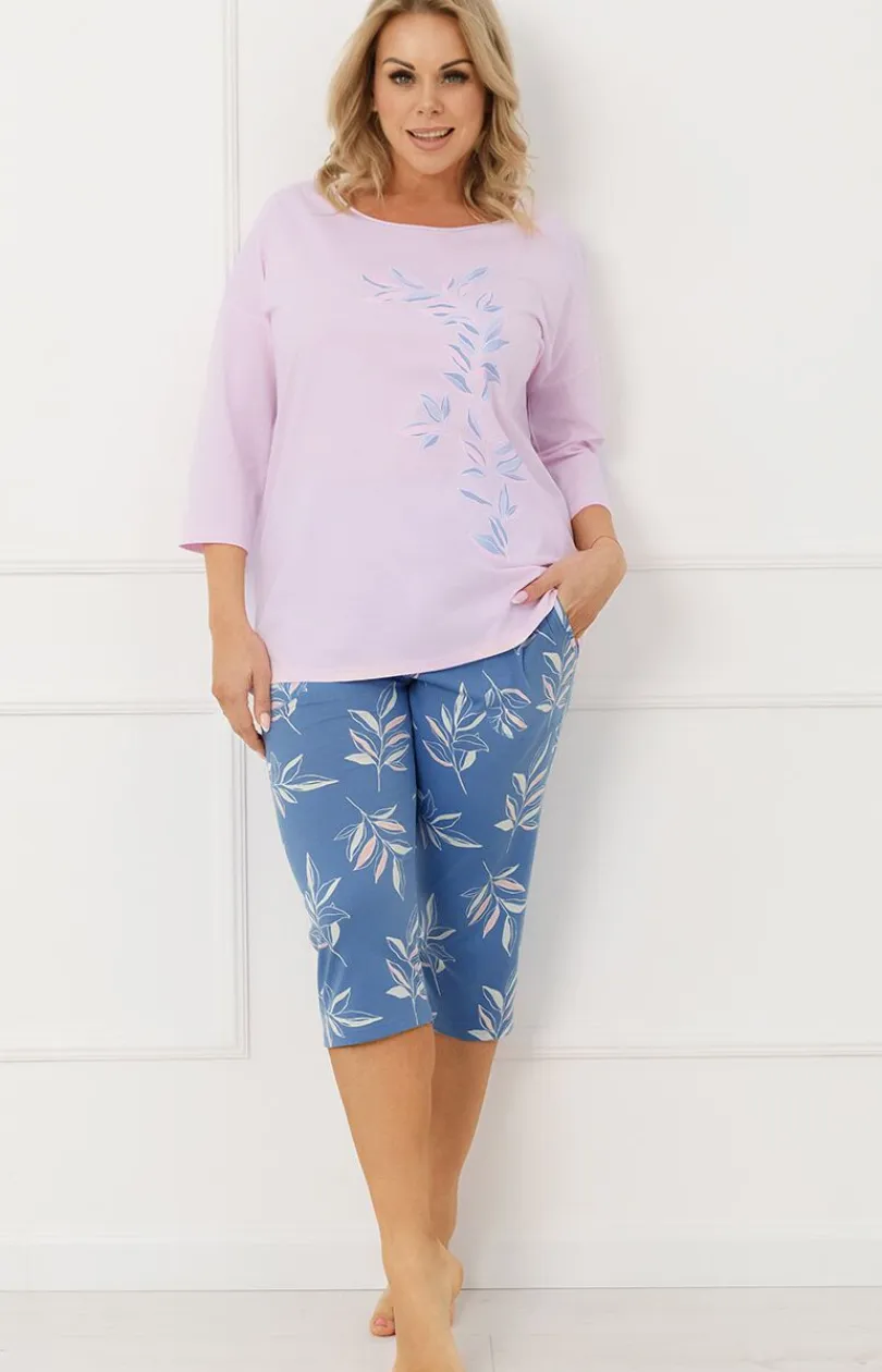 Damskie Italian Fashion Piżamy Damskie|Piżamy Bawełniane - Bawełniana piżama damska różowa 3/4 Erula