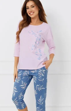 Damskie Italian Fashion Piżamy Damskie|Piżamy Bawełniane - Bawełniana piżama damska różowa 3/4 Erula