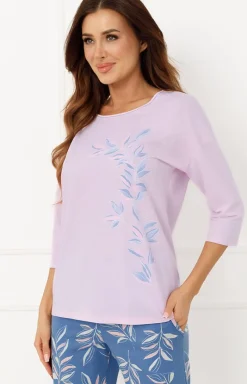 Damskie Italian Fashion Piżamy Damskie|Piżamy Bawełniane - Bawełniana piżama damska różowa 3/4 Erula