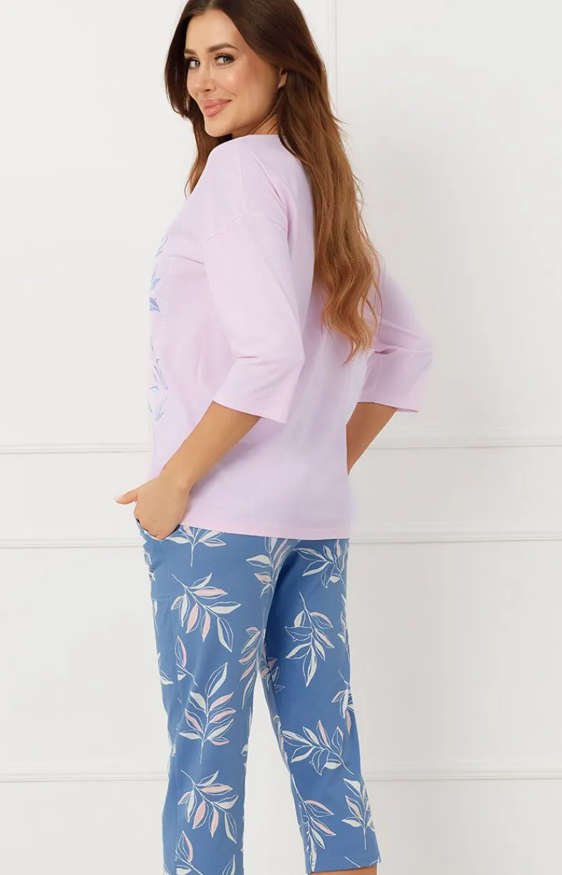 Damskie Italian Fashion Piżamy Damskie|Piżamy Bawełniane - Bawełniana piżama damska różowa 3/4 Erula