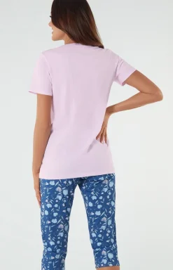 Damskie Italian Fashion Piżamy Rozpinane|Piżamy Bawełniane - Bawełniana piżama damka różowo-niebieka Lady
