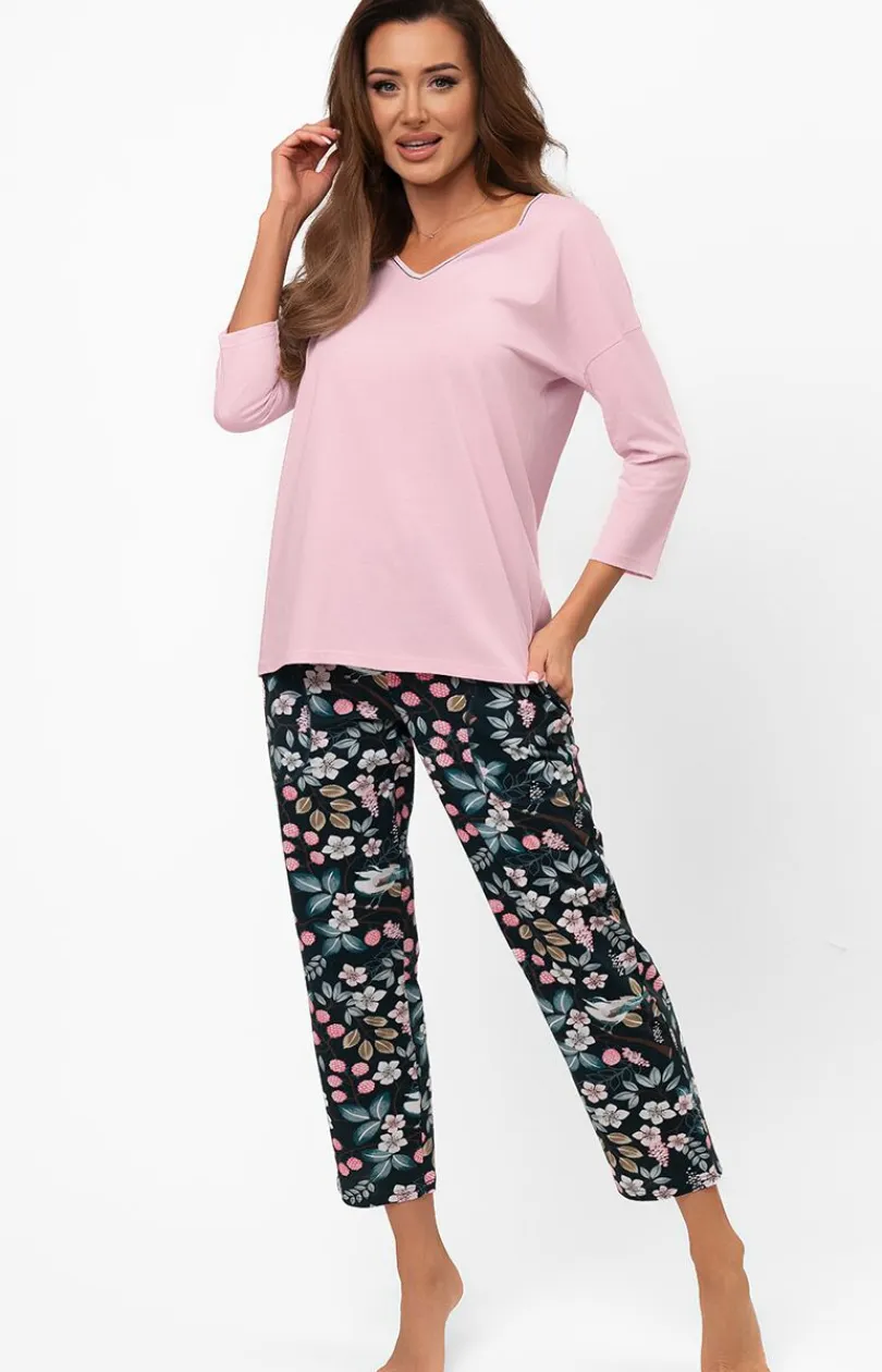 Damskie Italian Fashion Bielizna Homewear|Piżamy Damskie - Bawełniana piżaa daka z rękawe 3/4 i podniai 7/8 arial