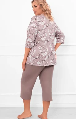 Damskie Italian Fashion Piżamy Damskie Krótkie|Piżamy Damskie - Bawełniana piżaa daska z rękawe i spodniai 3/4 Kiuri