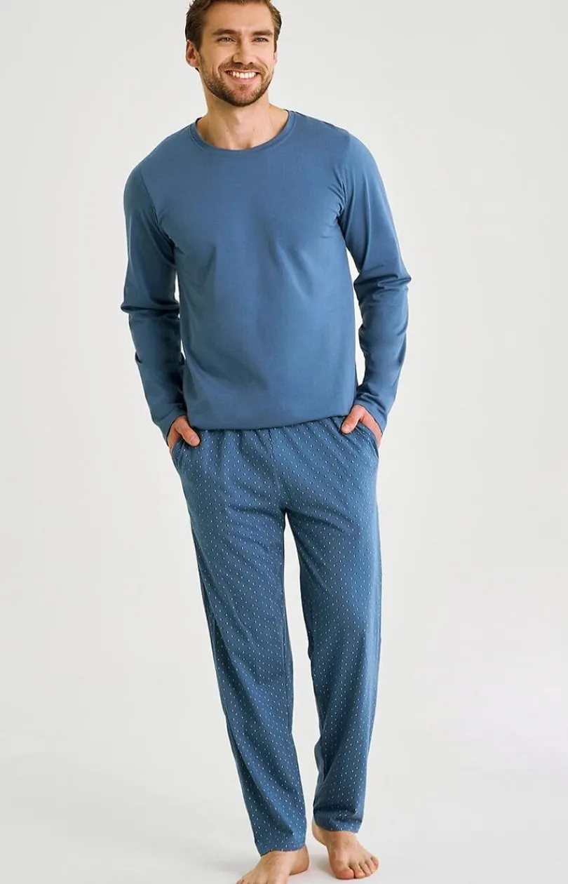 Męskie Taro Piżamy Męskie - Bawełniana piżama męska jeans Lorenzo 3474