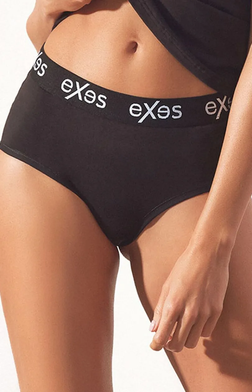 Damskie EXES Figi, Stringi, Panty|Figi Bawełniane - Bawełniane figi damkie wyokie czarne D685