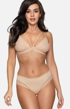 Damskie Babell Figi, Stringi, Panty|Figi Damskie - Bawełniane ajtki dakie beżowe z tiue BB 179