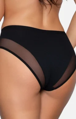 Damskie Babell Figi, Stringi, Panty|Figi Bawełniane - Bawełniane majtki damkie czarne z tiulem BBL 179