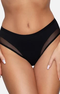 Damskie Babell Figi, Stringi, Panty|Figi Bawełniane - Bawełniane majtki damkie czarne z tiulem BBL 179