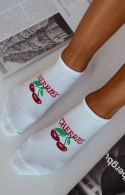 Damskie Milena Skarpety Stopki|Skarpetki - Bawełniane skarpetki damskie białe Cherries 1146.076