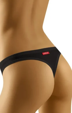Bawełniane stringi damskie gładkie czarne Simple soft
