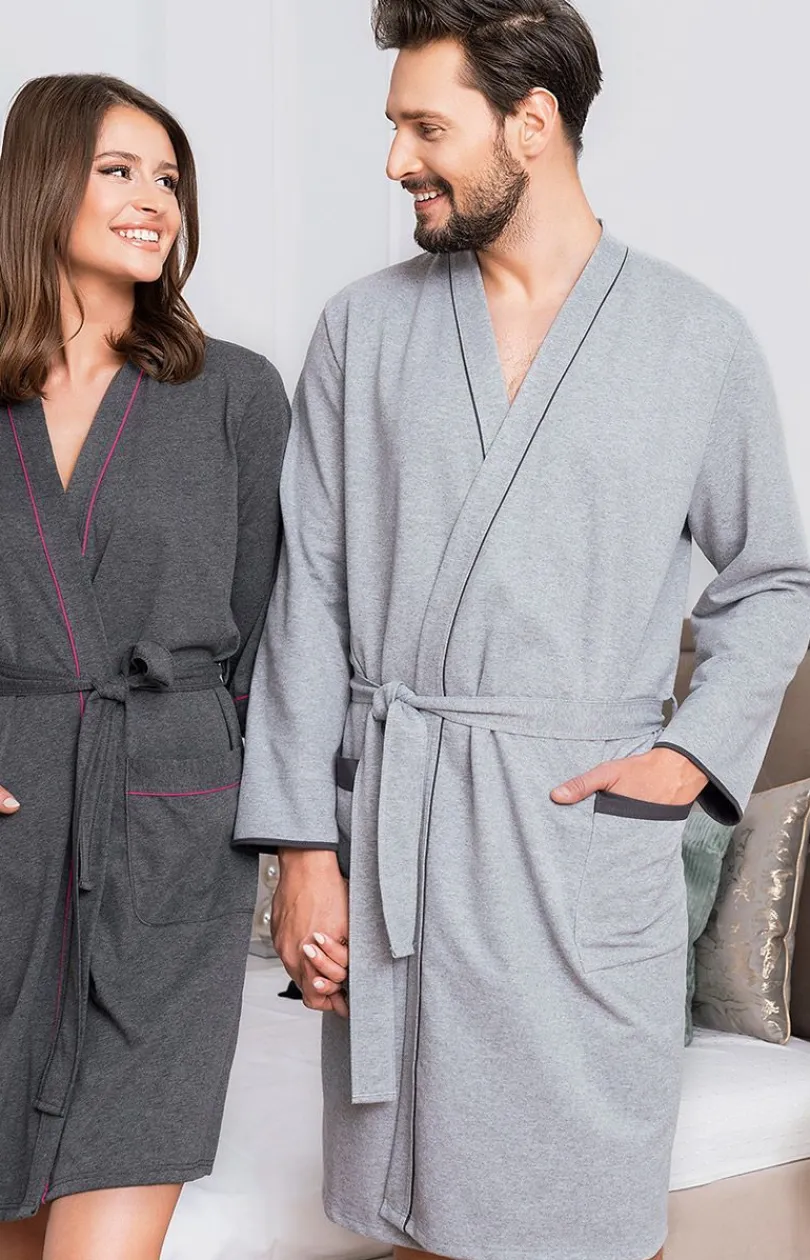 Męskie Italian Fashion Szlafroki Męskie - Bawełniany szlafrok męski dł.rękaw Gabriel
