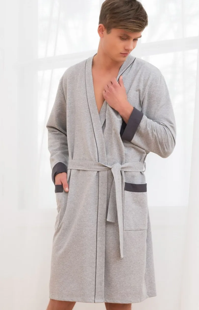 Męskie Italian Fashion Szlafroki Męskie - Bawełniany szlafrok męski dł.rękaw Gabriel